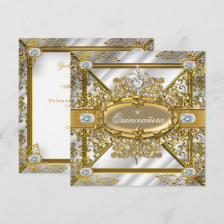 Elite Quinceanera Silver Gold Damask 15th Birthday Invitation