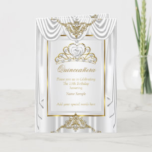 Elite Quinceanera White Silk Gold Pearl Tiara Invitation