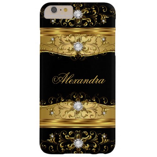 Elite Regal faux Gold Black Pearl Diamond Jewel Barely There iPhone 6 Plus Case