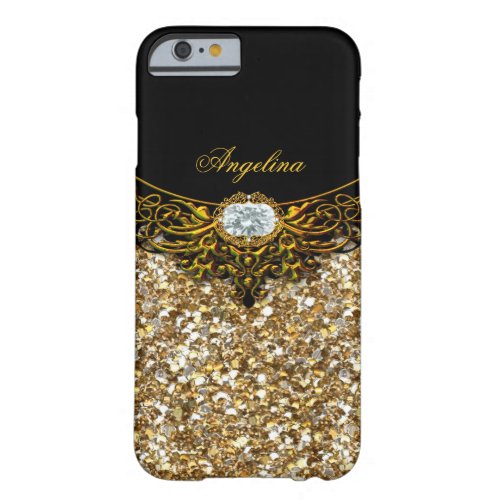 Elite Regal Gold Black Faux Diamond Jewel Barely There iPhone 6 Case