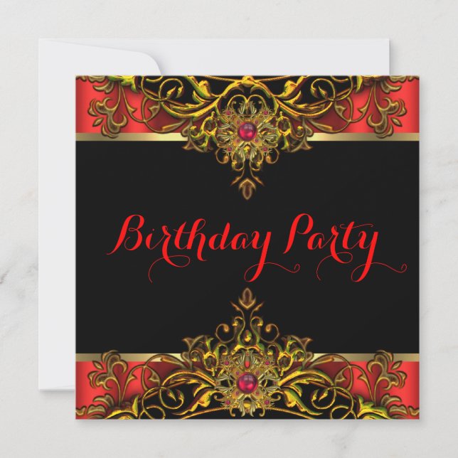 Elite Regal Red Gold Black Elegant Birthday Party Invitation (Front)