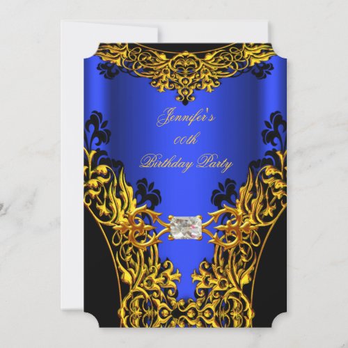 Elite Royal Blue Black Lace Gold Birthday Party Invitation