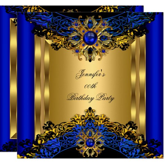 Elite Royal Blue Gem Gold Black Birthday Party 2 Invitation