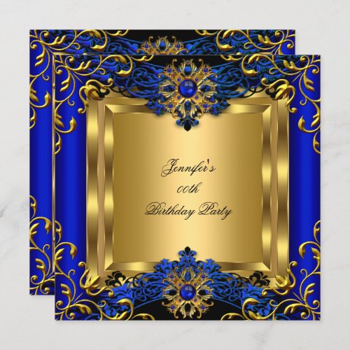 Elite Royal Blue Gem Gold Black Birthday Party 2a Invitation