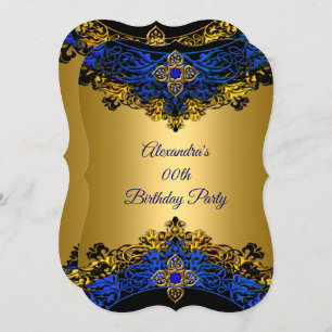 Elite Royal Blue Gem Gold Black Birthday Party Invitation