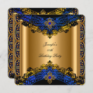 Elite Royal Blue Gold Black Birthday Party 2 Invitation