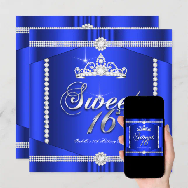 Elite Royal Blue Princess Sweet 16 Party Diamond Invitation Zazzle