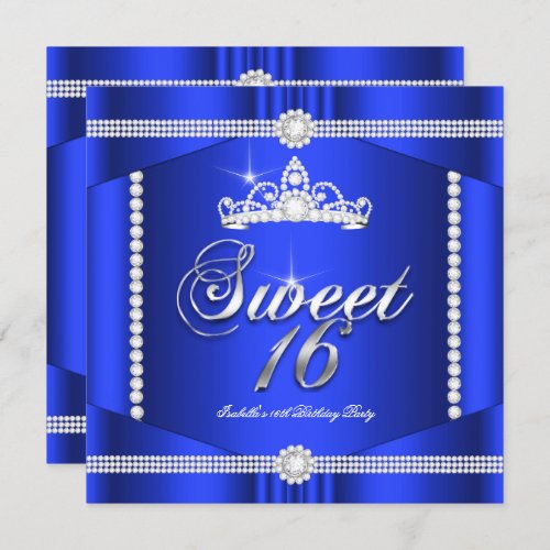 Elite Royal Blue Princess Sweet 16 Party Diamond Invitation