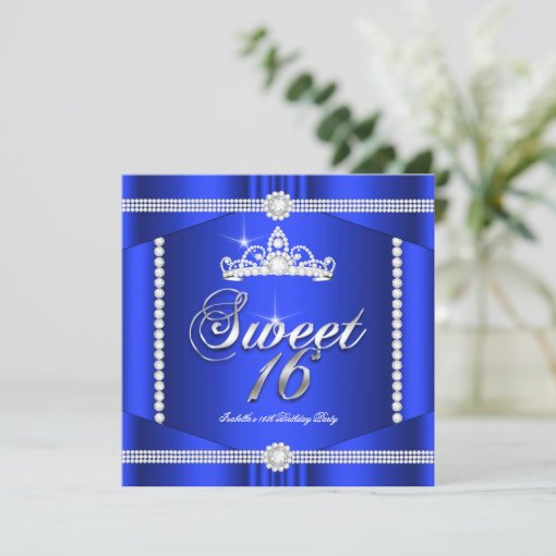 Elite Royal Blue Princess Sweet 16 Party Diamond Invitation Zazzle