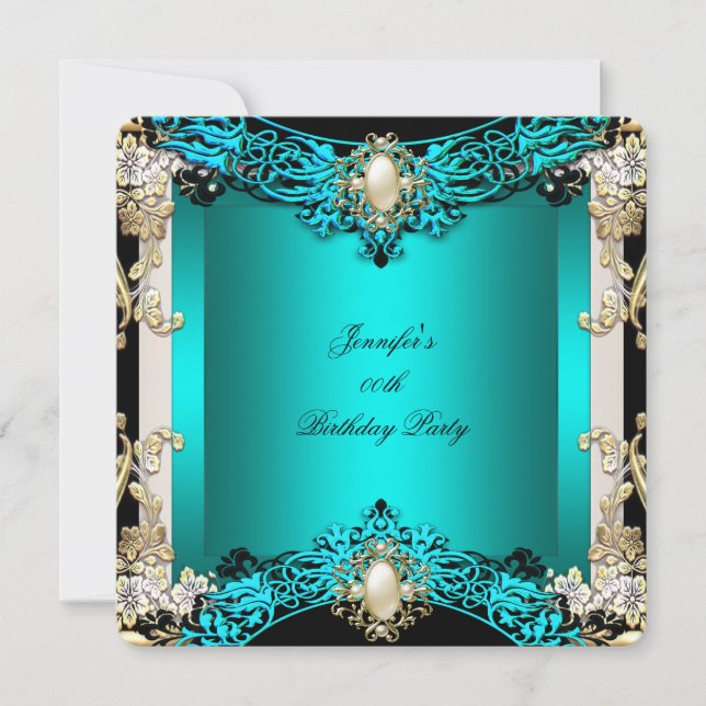 Elite Teal Cream Black Pearl Birthday Party 2 Invitation (Front)