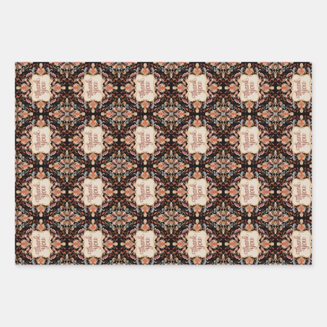 elite vintage style thank you  wrapping paper sheets (Front)