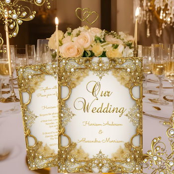 Elite Wedding Gold White Beige Cream Pearls Frame Invitation by Champagne_N_Cupcakes at Zazzle