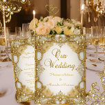 Elite Wedding Gold White Beige Cream Pearls Frame Invitation at Zazzle