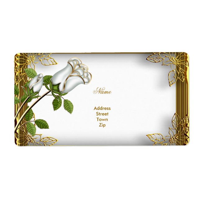 Elite White Rose Gold Engagement Anniversary Label (Front)