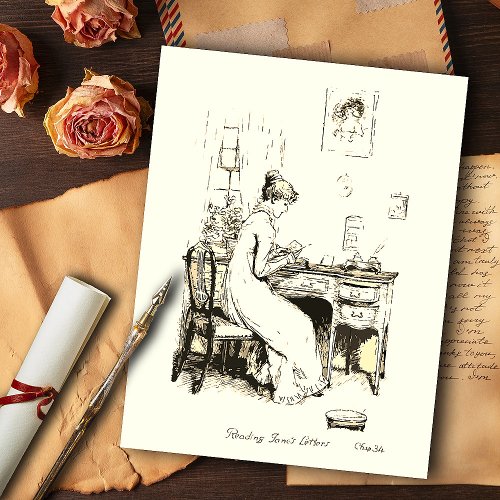 Elizabeth Bennet Reading Sisters Letter Beige Postcard