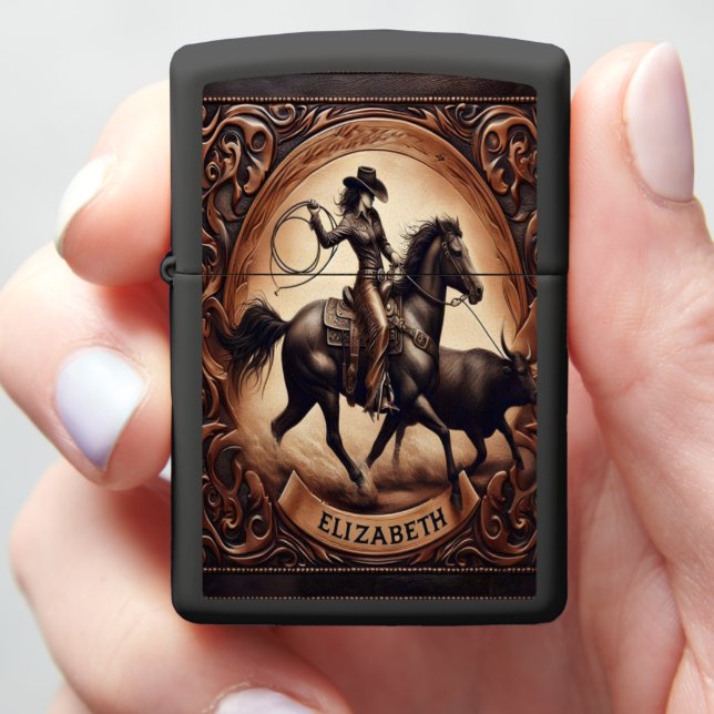 Elizabeth Cowgirl's Rodeo Ride Zippo Lighter (In Hand)