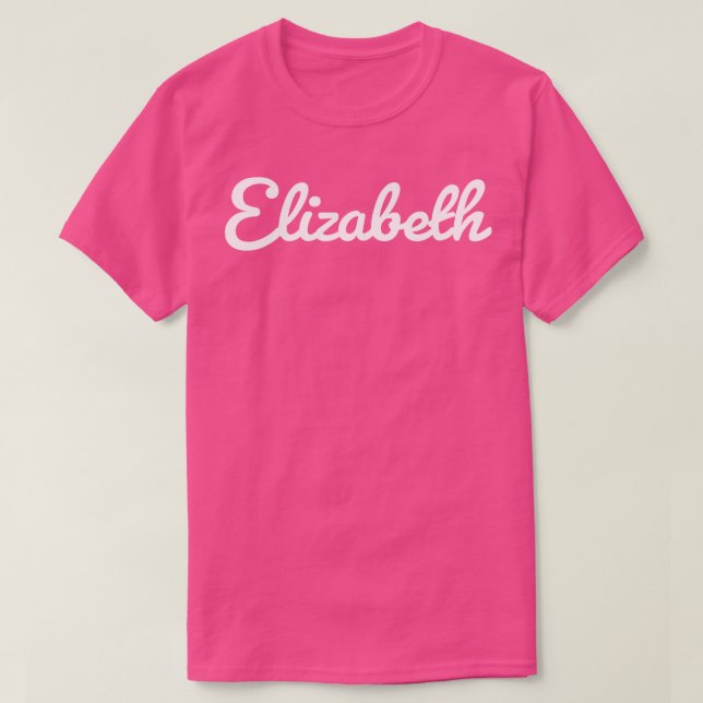 Elizabeth Cursive Script Typography White Text T-Shirt (Design Front)