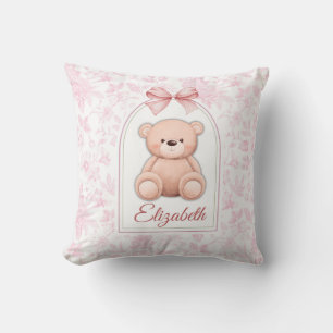 Elizabeth Custom Pink Teddy Bear Nursery Design Throw Pillow