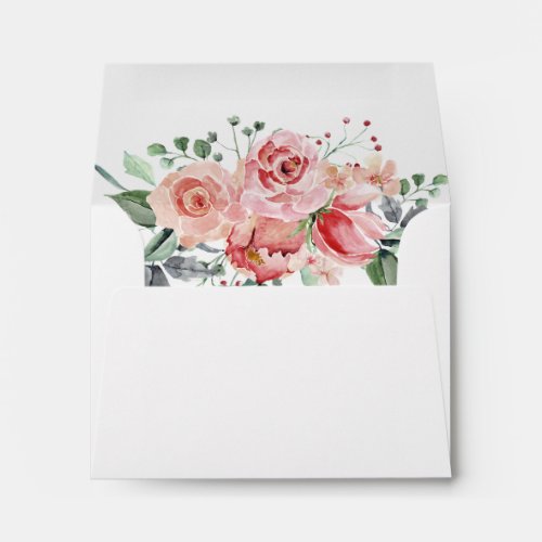 Elizabeth Elegant Pink Floral Wedding RSVP Envelop Envelope