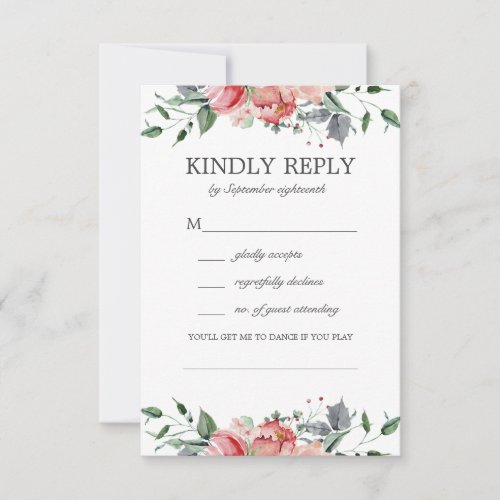 Elizabeth Elegant Pink Flower Song Request Wedding RSVP Card