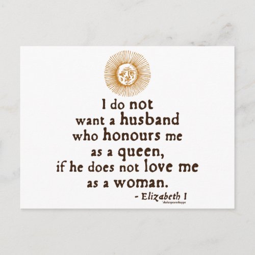 Elizabeth I Quote on Husbands Postcard