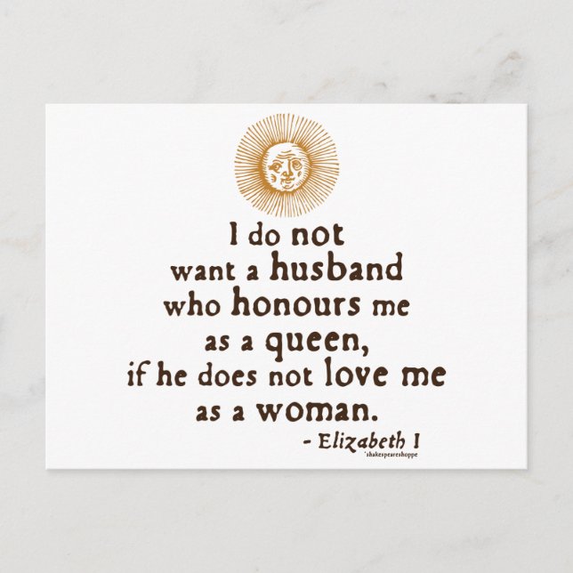 Elizabeth I Quote on Husbands Postcard (Front)