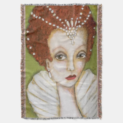 Elizabeth I Whimsical Painting Tudor Queen Fun Art Throw Blanket
