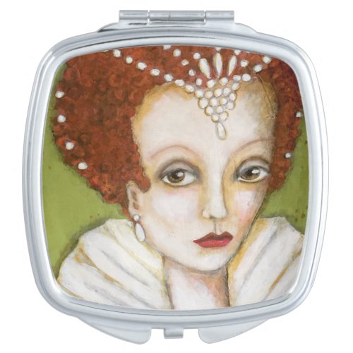 Elizabeth I Whimsical Painting Tudor Queen Green Compact Mirror