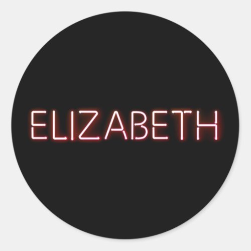 Elizabeth name in glowing neon lights classic round sticker