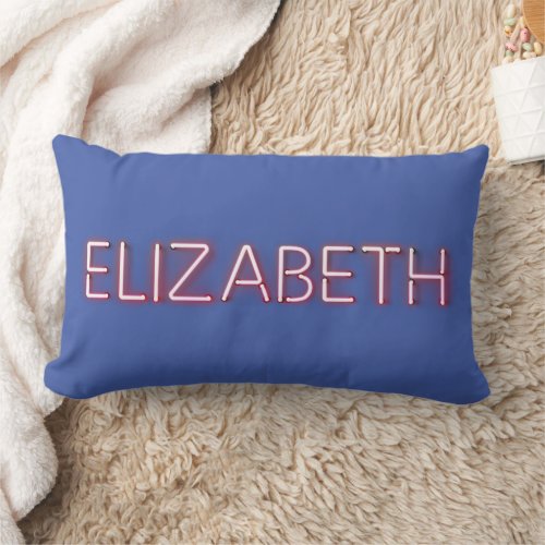 Elizabeth name in glowing neon lights lumbar pillow