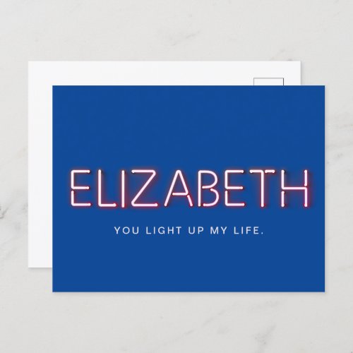 Elizabeth name in glowing neon lights postcard