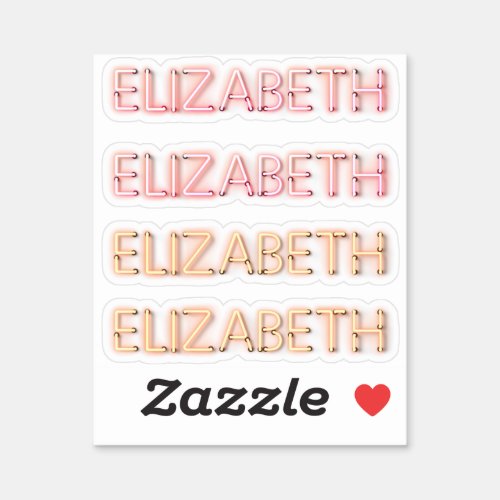 Elizabeth name in glowing neon lights x4 sticker