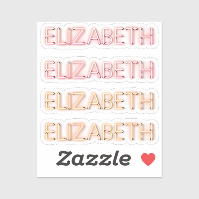 Elizabeth name in glowing neon lights x4 sticker (Sheet)
