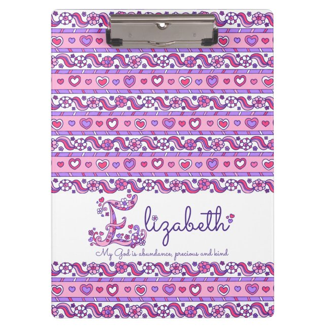 Elizabeth name meaning hearts doodles clipboard (Front)