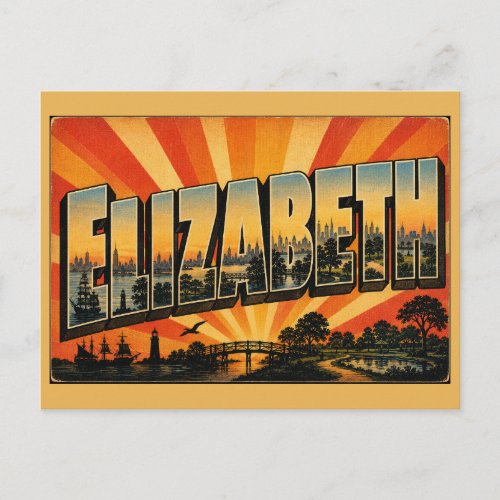 Elizabeth New Jersey Harbor Waterfront Park Art Postcard
