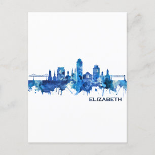 Elizabeth New Jersey Skyline Blue Invitation Postcard