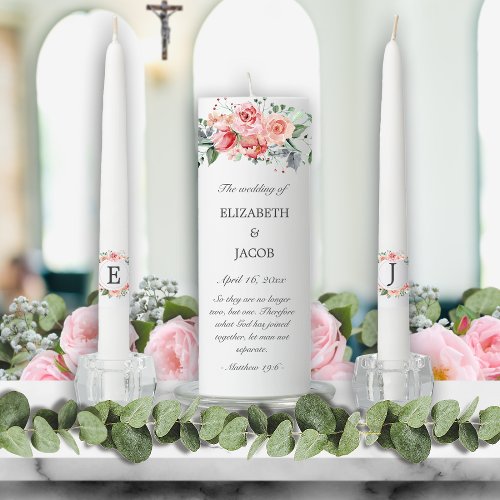 Elizabeth Pink Christian Bride and Groom Initials Unity Candle Set
