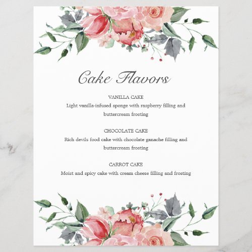 Elizabeth Pink Floral Cake Flavors Wedding Sign
