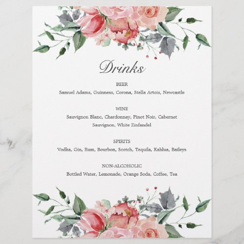 Elizabeth Pink Floral Drinks Wedding Sign