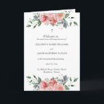 Elizabeth Pink Floral Full Mass Catholic Wedding Program<br><div class="desc">This folded, booklet style, Catholic wedding ceremony with mass program features pink and gray watercolor flowers and a simple Christian cross. Your ceremony details are written in classic, calligraphy script and serif typography. The design provides you with a text template for a traditional Catholic order of service with mass. There...</div>
