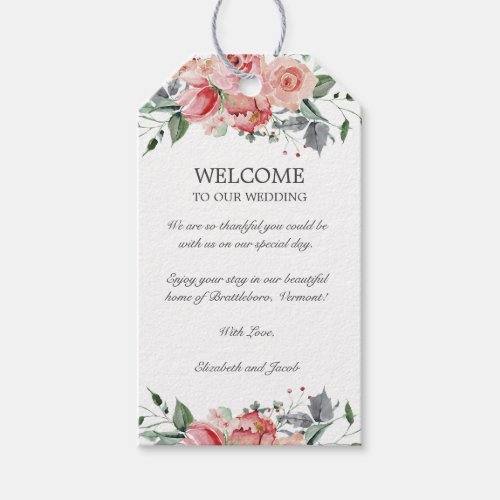 Elizabeth Pink Floral Hotel Guests Wedding Welcome Gift Tags