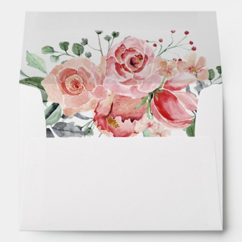 Elizabeth Pink Floral Return Address Wedding Envel Envelope