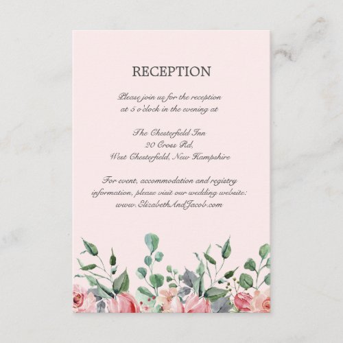 Elizabeth Pink Floral Wedding Reception Enclosure Card