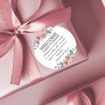 Elizabeth Pink Floral Wedding Welcome Bag  Classic Round Sticker<br><div class="desc">Use these simple yet elegant, pink, floral stickers on your wedding welcome gift bags to welcome and say thank you to your out of town wedding guests or at a destination wedding. They feature stylish watercolor flowers as well as a classic serif font and an elegant calligraphy script. Designed to...</div>