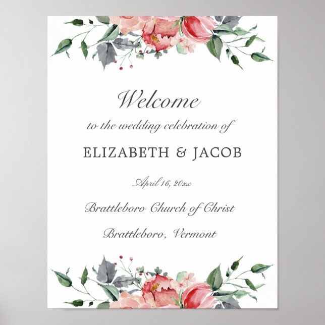 Elizabeth Pink Welcome to our Wedding Sign (Front)