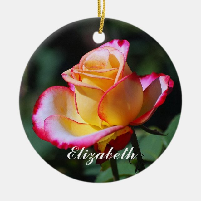 Elizabeth Red and Yellow and Pink Roses Ornament (Front)