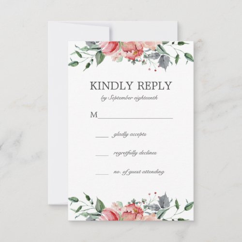 Elizabeth Simple Elegant Pink Flowers Wedding RSVP Card