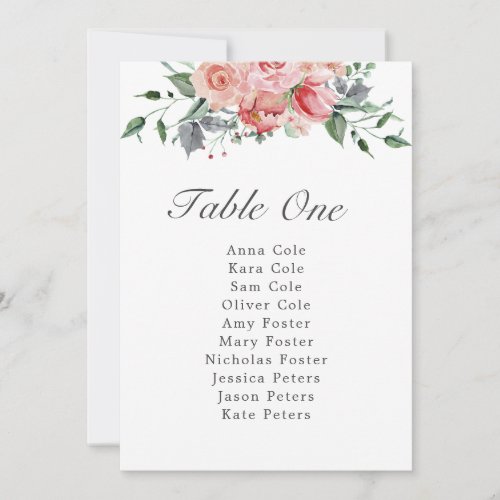 Elizabeth Simple Pink Wedding Table Seating Chart