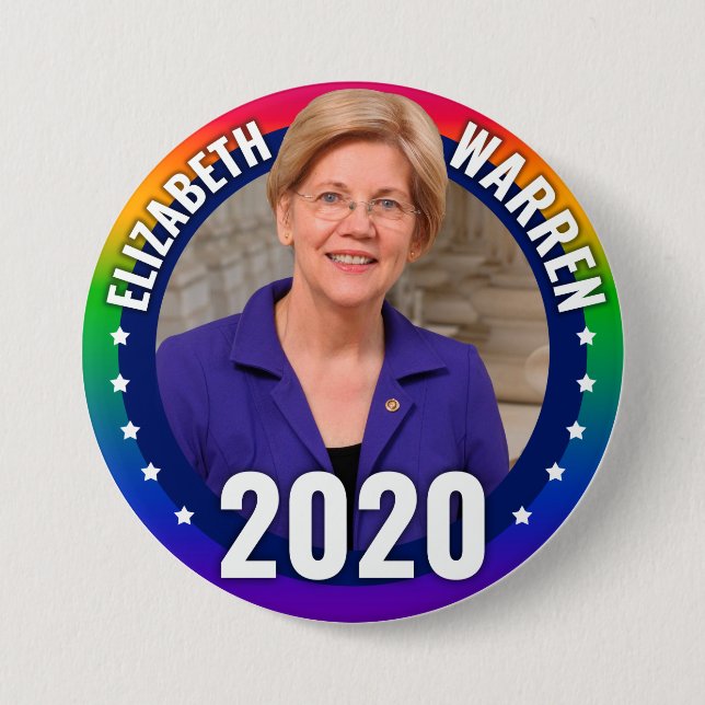 Elizabeth Warren 2020 - Gay Pride Rainbow Button (Front)