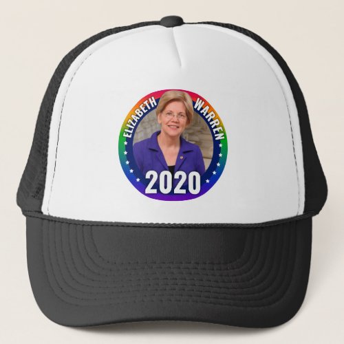 Elizabeth Warren 2020 _ Gay Pride Rainbow Trucker Hat